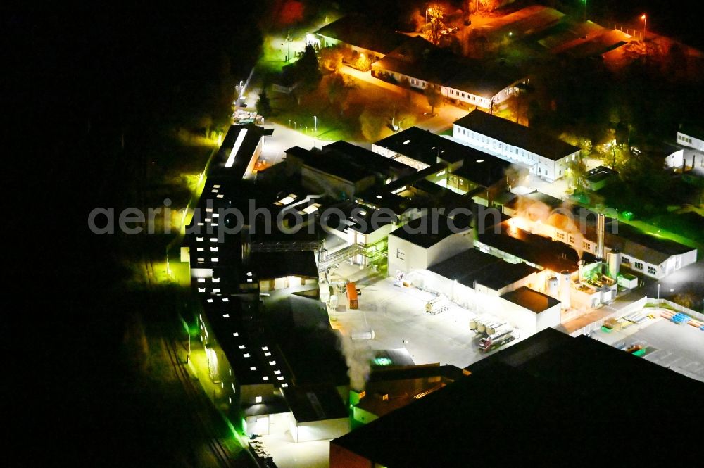 Lutherstadt Wittenberg at night from above - Night lighting industrial and commercial area along the Thedinghauser Strasse in the district Pratau in Lutherstadt Wittenberg in the state Saxony-Anhalt, Germany