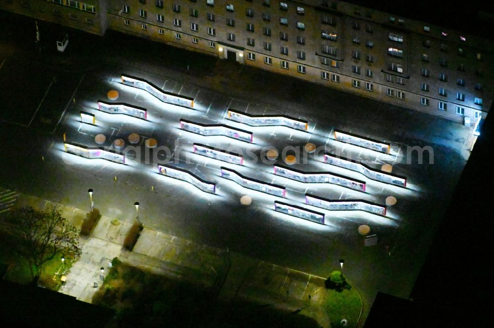 Berlin at night from above - Night lighting building complex of the Stasi memorial of the former MfS Ministry for State Security of the GDR in the district Lichtenberg in Berlin, Germany