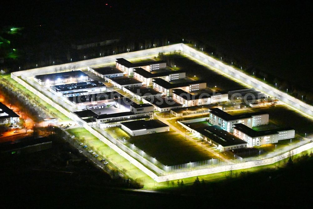 Tonna at night from above - Night lighting prison grounds and high security fence Prison in the district Graefentonna in Tonna in the state Thuringia, Germany