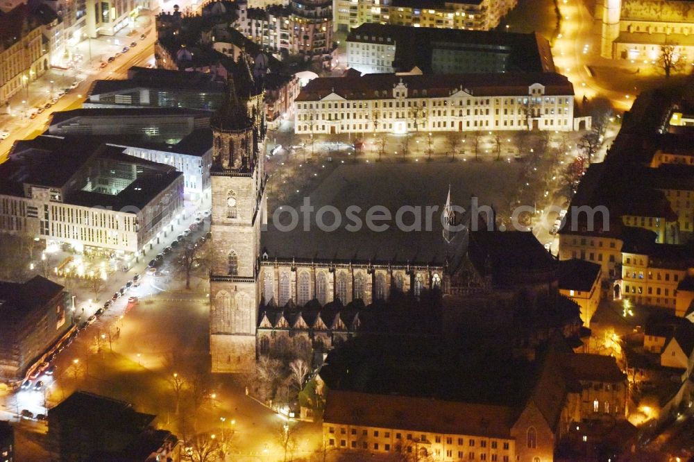 Magdeburg at night from above - Night lighting Church building of the cathedral of Dom zu Magdeburg in the district Altstadt in Magdeburg in the state Saxony-Anhalt