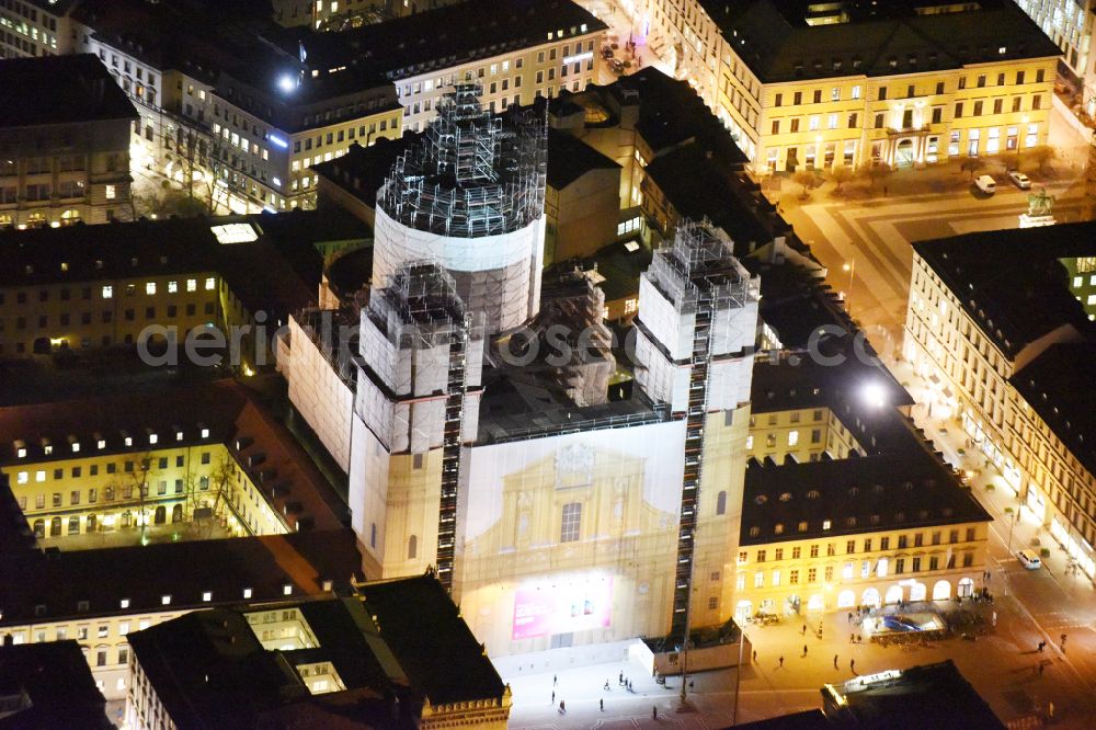 München at night from above - Night lighting church building in the Theatinerkirche also Catholic Collegiate Church of St. Cajetan called in Munich in Bavaria