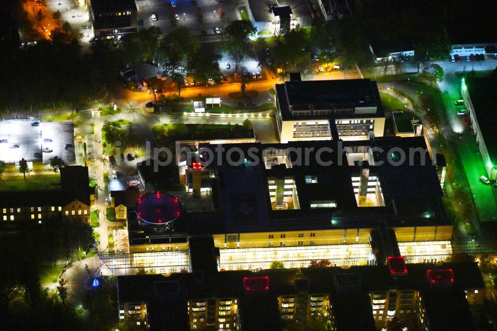 Berlin at night from above - Night lighting hospital grounds of the accident clinic in the district Marzahn-Hellersdorf in Berlin