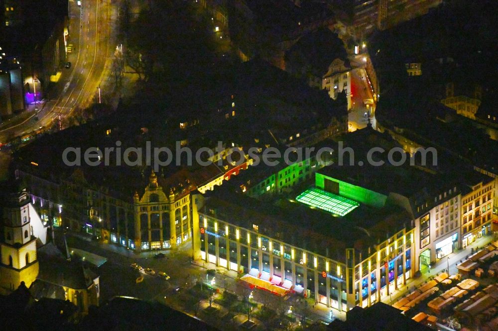 Leipzig at night from above - Night lighting of the Marktgalerie Leipzig in Saxony in Germany