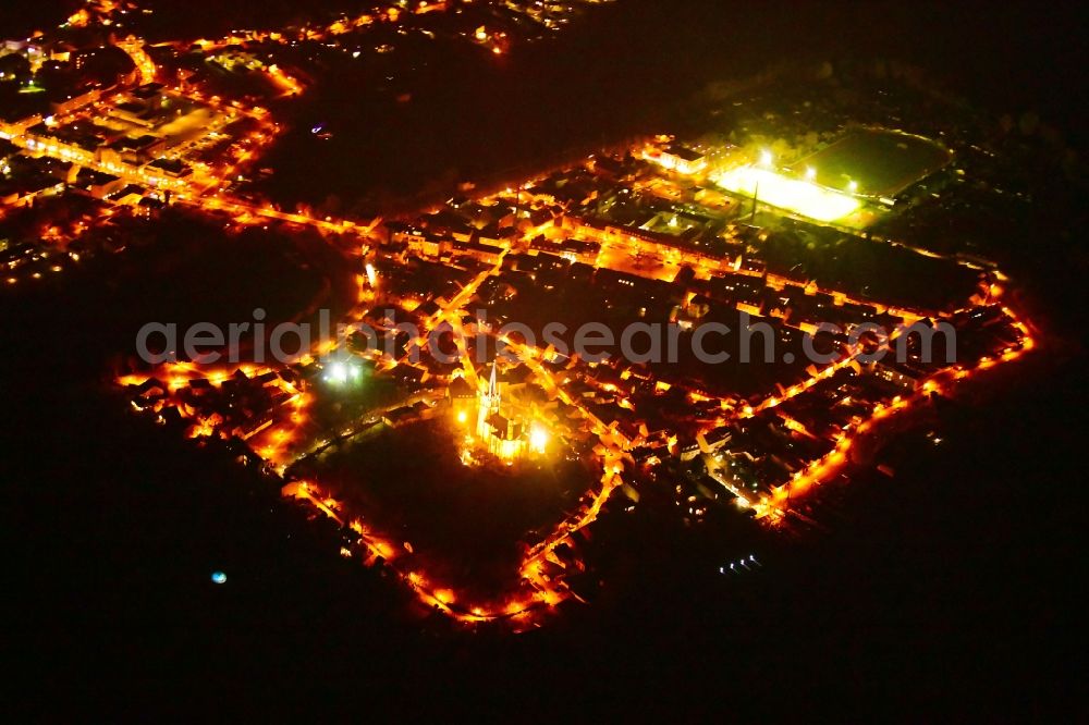 Aerial image at night Werder (Havel) - Night lighting city view on the river bank the Havel in the district Geltow in Werder (Havel) in the state Brandenburg, Germany