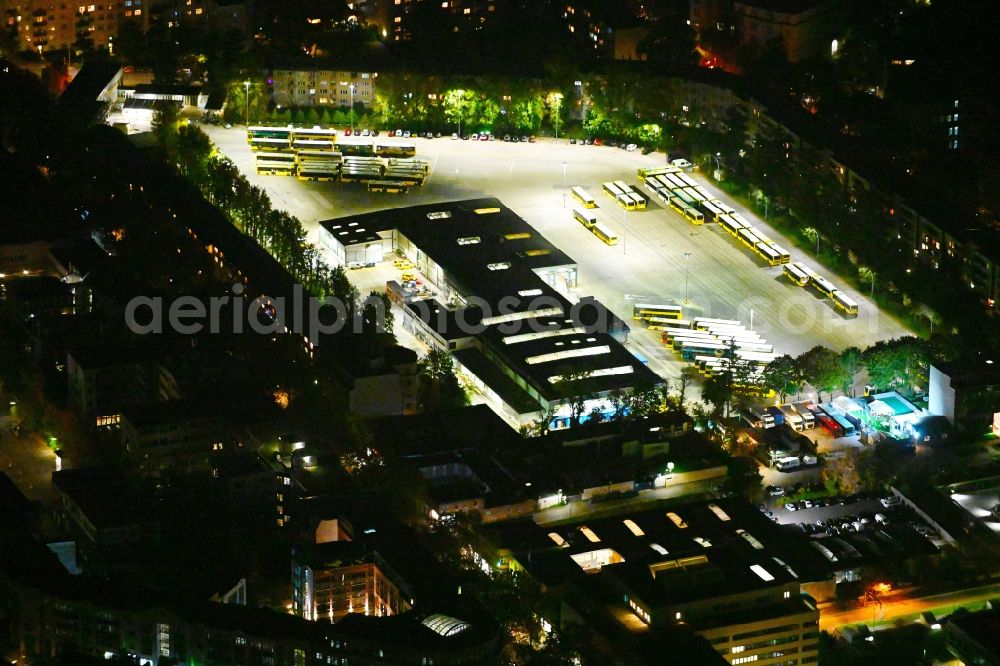 Aerial photograph at night Berlin - Night lighting depot of the Municipal Transport Company BVG Betriebshof on street Cicerostrasse in the district Wilmersdorf in Berlin, Germany