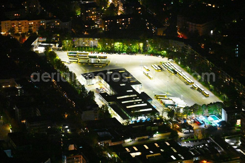 Aerial image at night Berlin - Night lighting depot of the Municipal Transport Company BVG Betriebshof on street Cicerostrasse in the district Wilmersdorf in Berlin, Germany