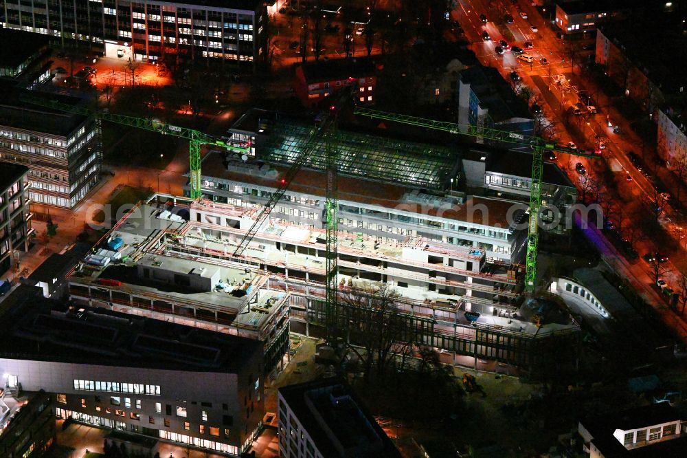 Aerial image at night München - Night lighting construction site to build a new office and commercial building i4 in iCampus on street August-Everding-Strasse - Ampfingstrasse in Munich in the state Bavaria, Germany