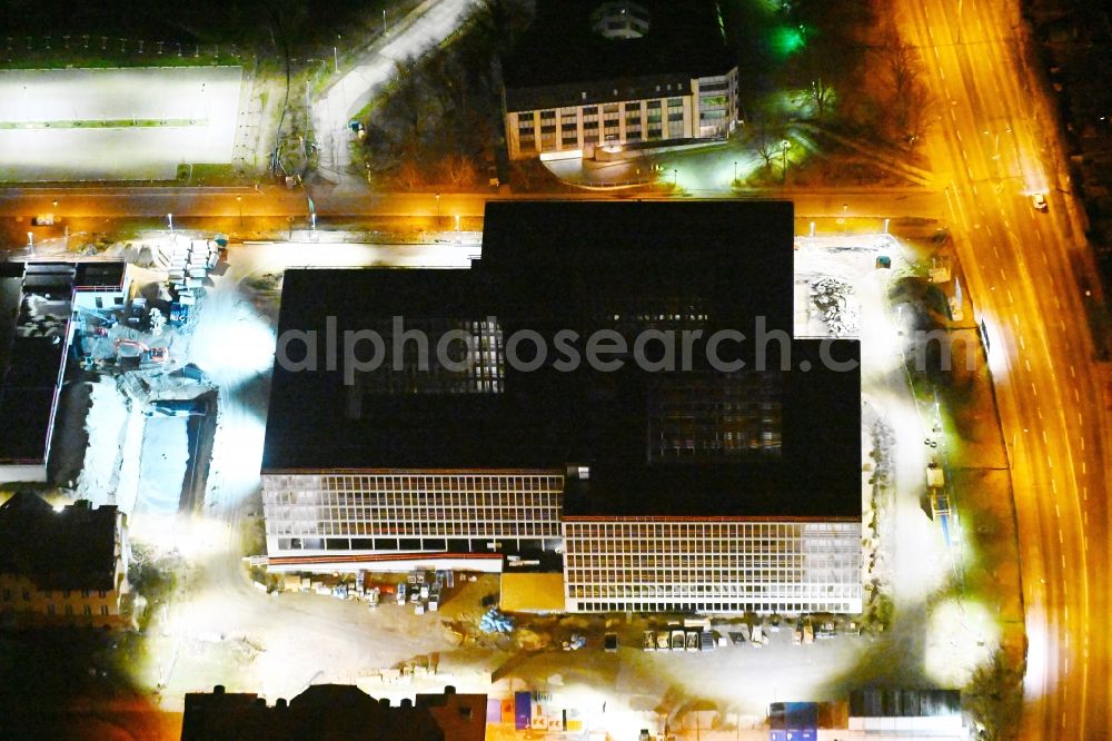 Potsdam at night from above - Night lighting new construction of the Federal Police Headquarters on Horstweg in Potsdam in the state of Brandenburg, Germany