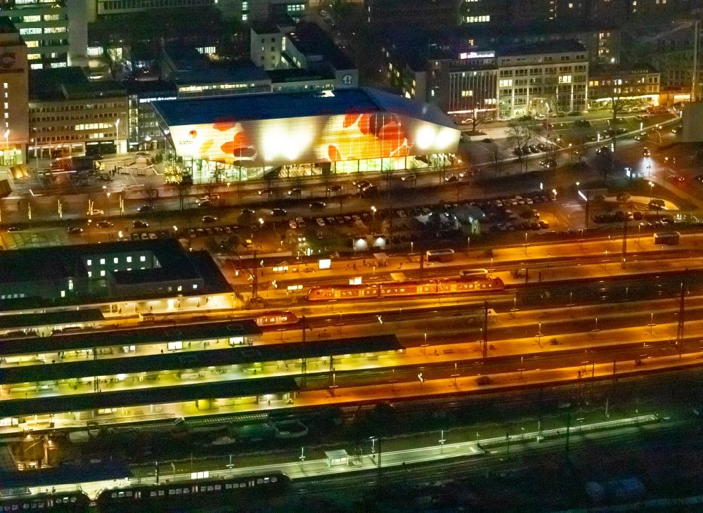 Aerial photograph at night Dortmund - Night lighting view of the German Soccer Museum in Dortmund in the state of North Rhine-Westphalia