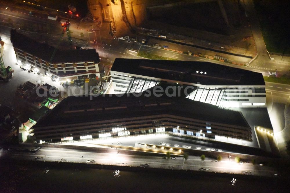 Hamburg at night from above - Night lighting View of building lot of the new Hafen city University in Hamburg