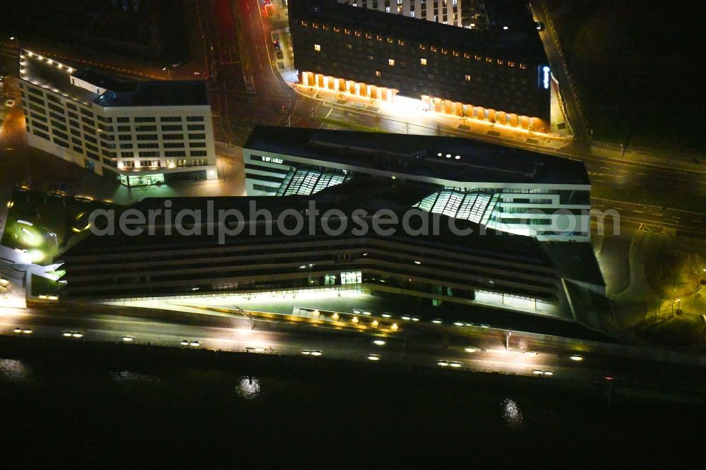 Aerial image at night Hamburg - Night lighting view of building lot of the new Hafen city University in Hamburg