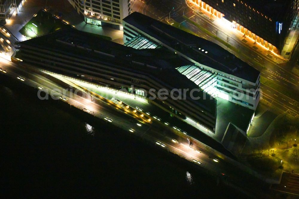 Hamburg at night from above - Night lighting view of building lot of the new Hafen city University in Hamburg