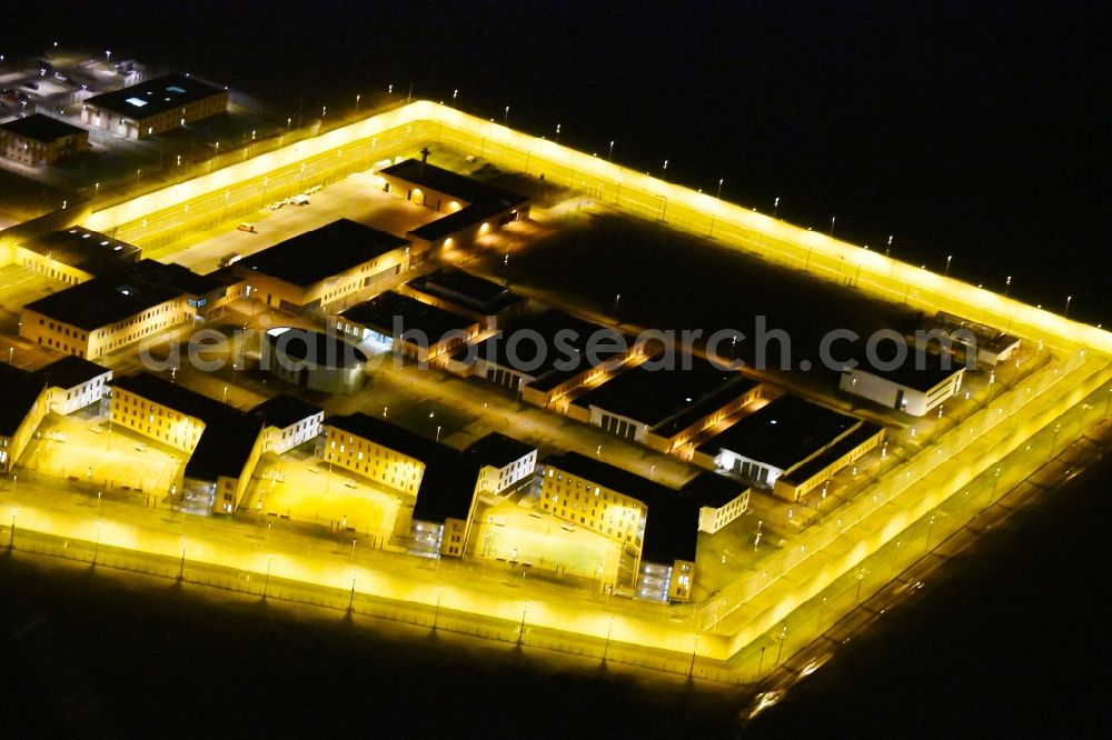 Arnstadt at night from the bird perspective: Night lighting Construction of the Youth Detention Center (JSA) and the Thuringian new youth detention center (prison) in Arnstadt