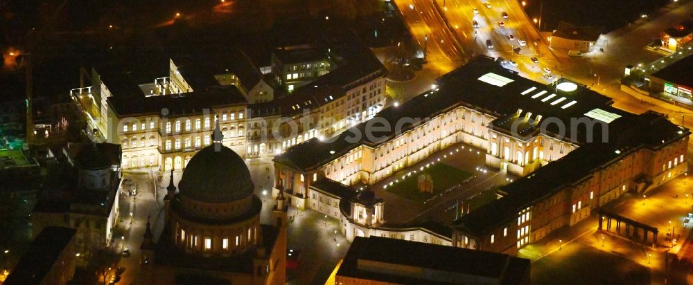 Aerial photograph at night Potsdam - Night lighting View of new construction of the parliament in Potsdam in Brandenburg