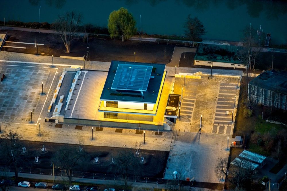 Hamm at night from above - Night lighting building water sports center on Adenauerallee in Hamm in the state North Rhine-Westphalia, Germany