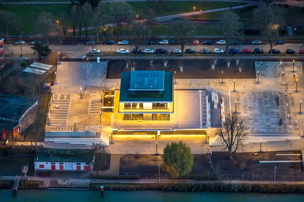 Hamm at night from above - Night lighting building water sports center on Adenauerallee in Hamm in the state North Rhine-Westphalia, Germany
