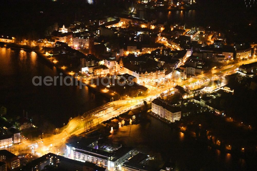 Aerial image at night Berlin - Night lighting palace Koepenick on the banks of Dahme in the district Koepenick in Berlin, Germany