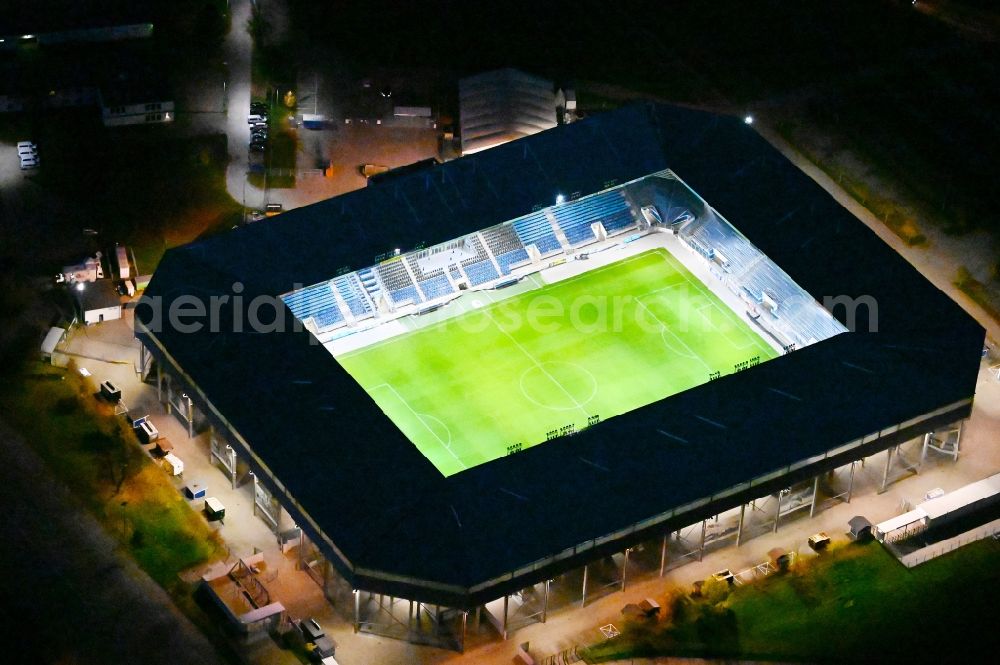Aerial photograph at night Magdeburg - Night lighting sports facility grounds of the MDCC Arena stadium in Magdeburg in the state Saxony-Anhalt