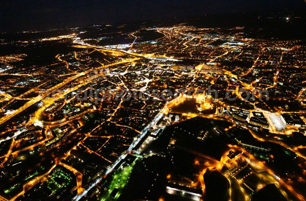 Aerial photograph at night Erfurt - Night lighting City view of the city area in Erfurt in the state Thuringia, Germany