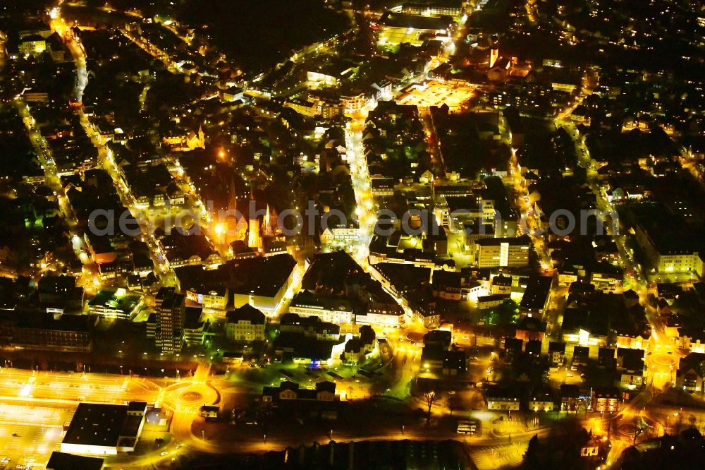 Aerial image at night Olpe - Night lighting city view on down town in Olpe in the state North Rhine-Westphalia, Germany