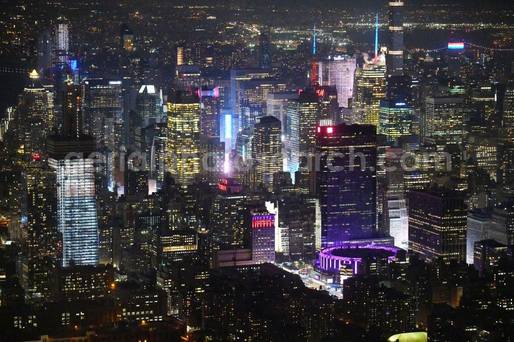 New York at night from above - Night lighting City view of the city area of in the district Manhattan in New York in United States of America