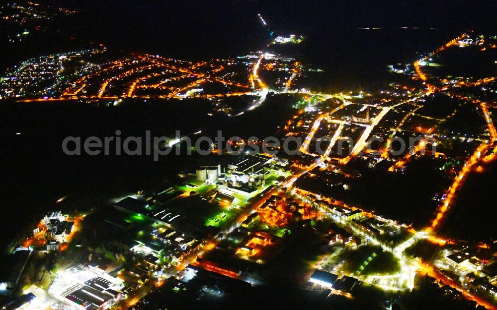 Aerial image at night Kyritz - Night lighting City view of downtown area in Kyritz in the state Brandenburg, Germany