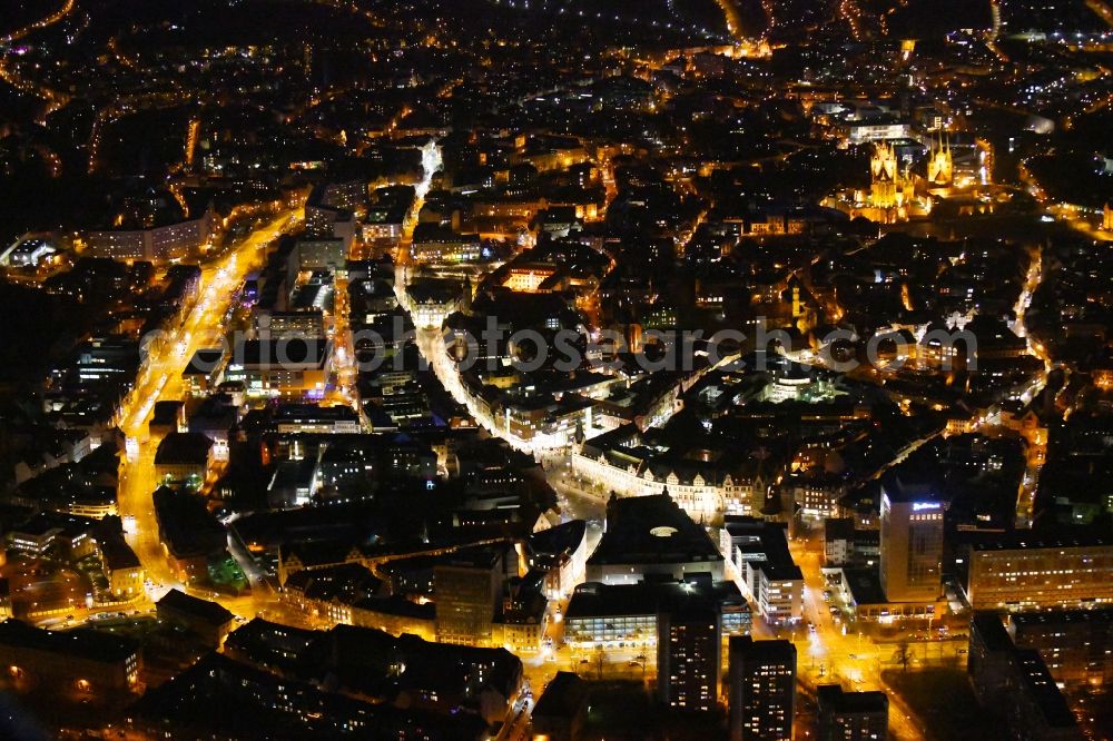 Erfurt at night from above - Night lighting City view of downtown area on Central Station with district Kraempfervorstadt in Erfurt in the state Thuringia, Germany