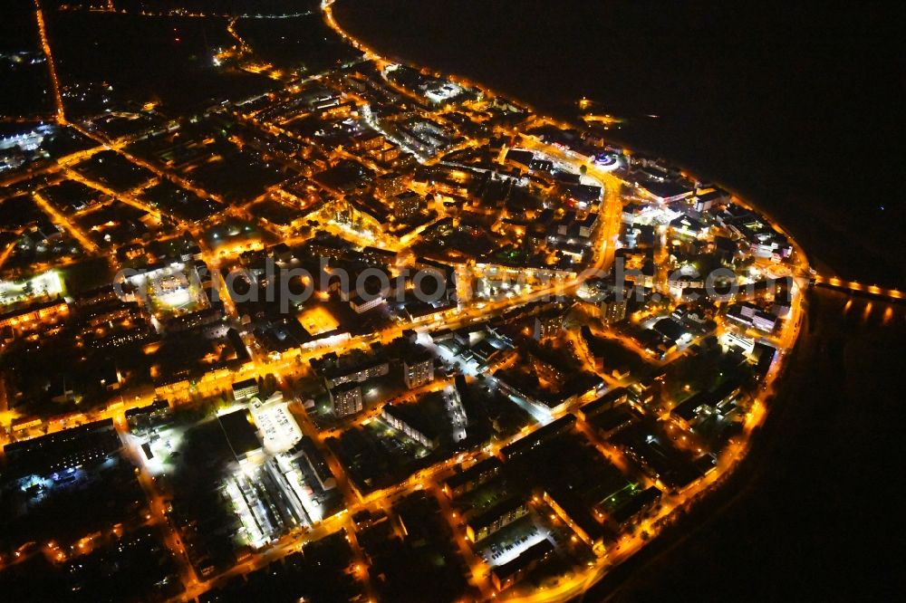 Aerial image at night Slubice - Night lighting City view on the river bank of Oder in Slubice in lubuskie, Poland