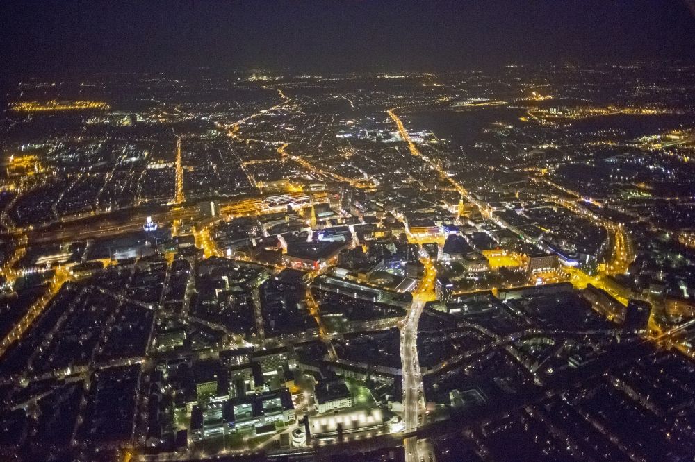 Aerial image at night Dortmund - Dortmund city center at night in the state of North Rhine-Westphalia