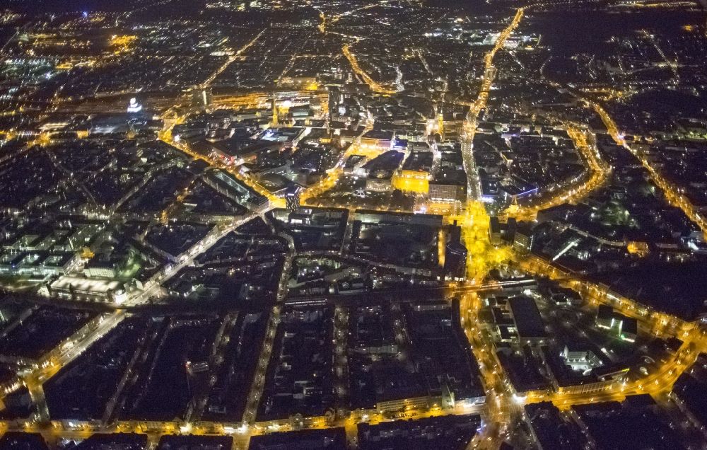 Dortmund at night from above - Dortmund city center at night in the state of North Rhine-Westphalia
