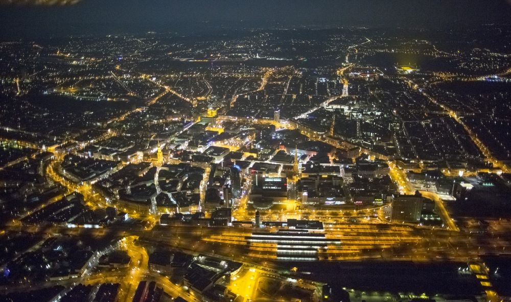 Aerial photograph at night Dortmund - Dortmund city center at night in the state of North Rhine-Westphalia