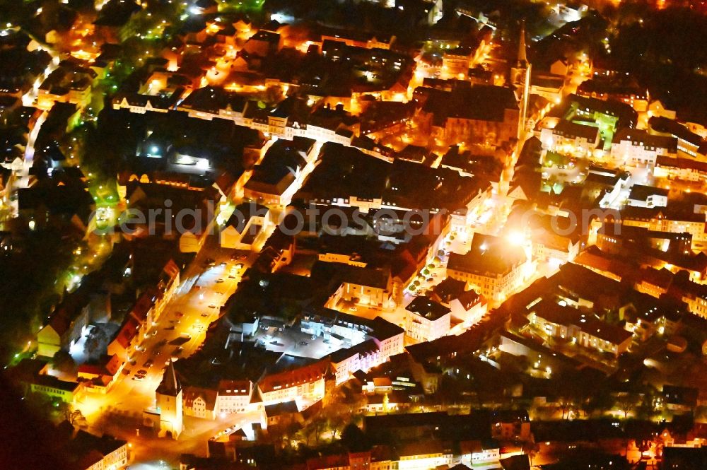 Aschersleben at night from above - Night lighting the city center in the downtown area in Aschersleben in the state Saxony-Anhalt, Germany