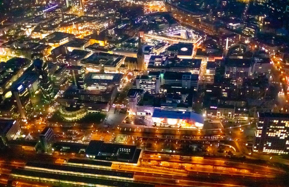Dortmund at night from above - Night lighting the city center in the downtown area in Dortmund in the state North Rhine-Westphalia, Germany