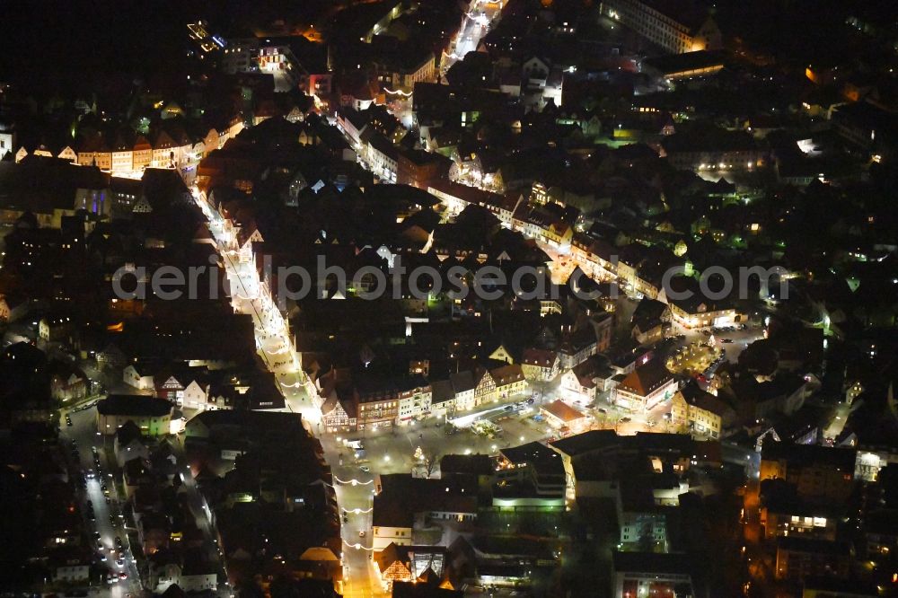 Forchheim at night from the bird perspective: Night lighting The city center in the downtown area in Forchheim in the state Bavaria, Germany