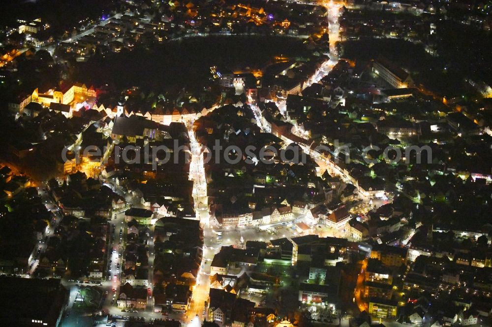 Forchheim at night from above - Night lighting The city center in the downtown area in Forchheim in the state Bavaria, Germany