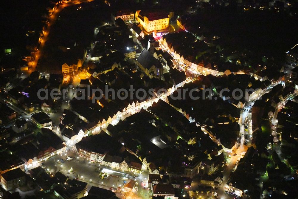 Aerial photograph at night Forchheim - Night lighting The city center in the downtown area in Forchheim in the state Bavaria, Germany