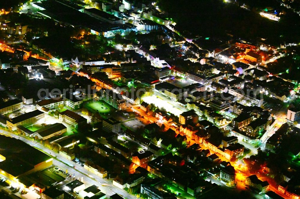 Aerial photograph at night Homburg - Night lighting the city center in the downtown area in Homburg in the state Saarland, Germany
