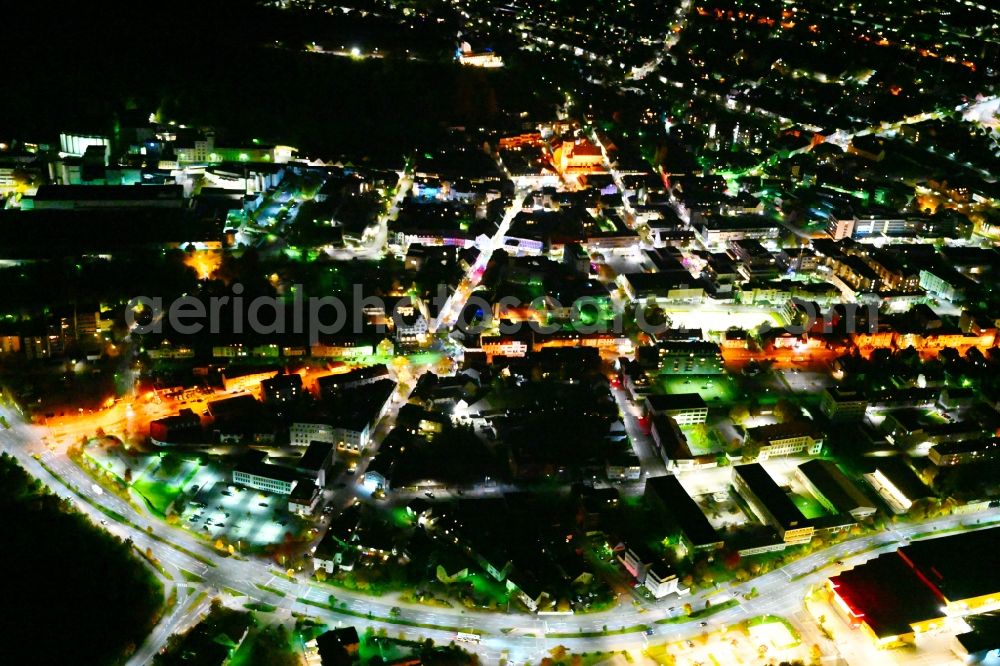 Aerial image at night Homburg - Night lighting the city center in the downtown area in Homburg in the state Saarland, Germany