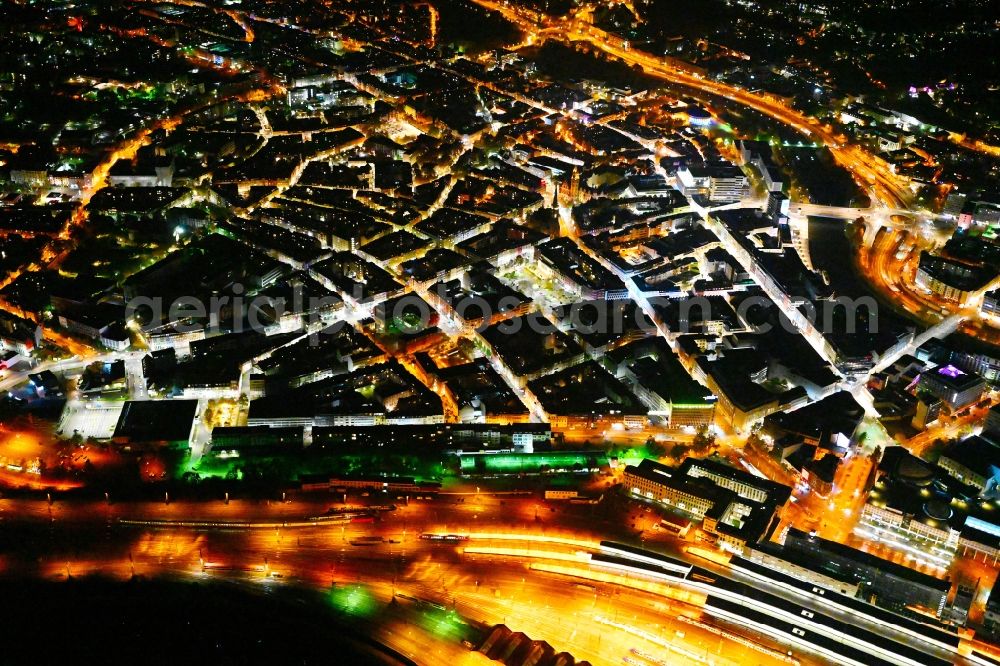 Saarbrücken at night from above - Night lighting the city center in the downtown area in the district Sankt Johann in Saarbruecken in the state Saarland, Germany