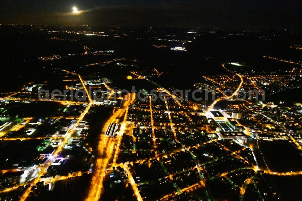 Aerial image at night Weimar - Night lighting The city center in the downtown area in Weimar in the state Thuringia, Germany