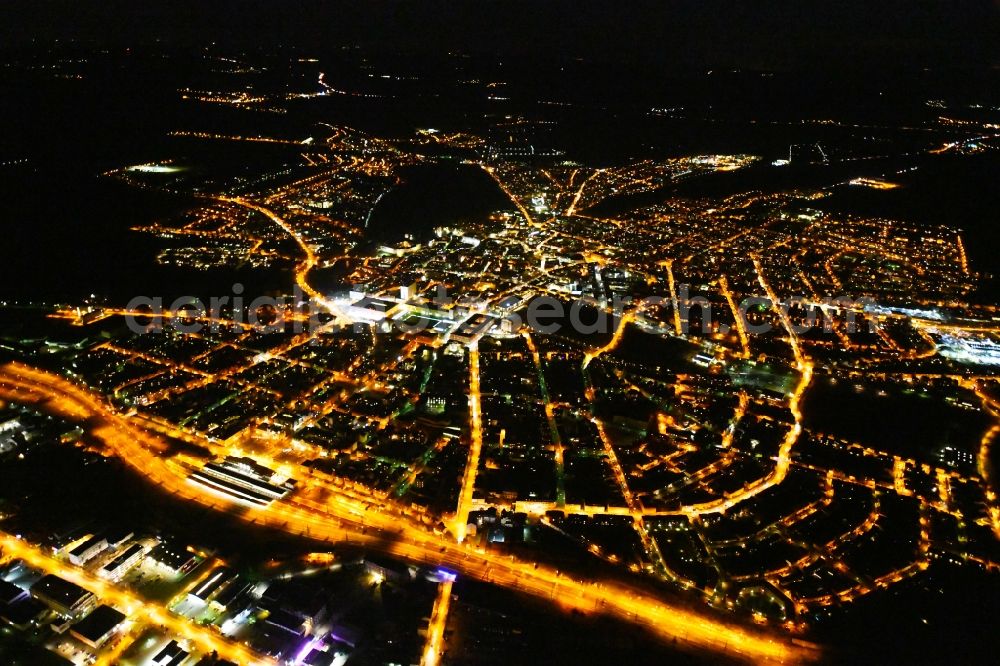 Aerial photograph at night Weimar - Night lighting The city center in the downtown area in Weimar in the state Thuringia, Germany