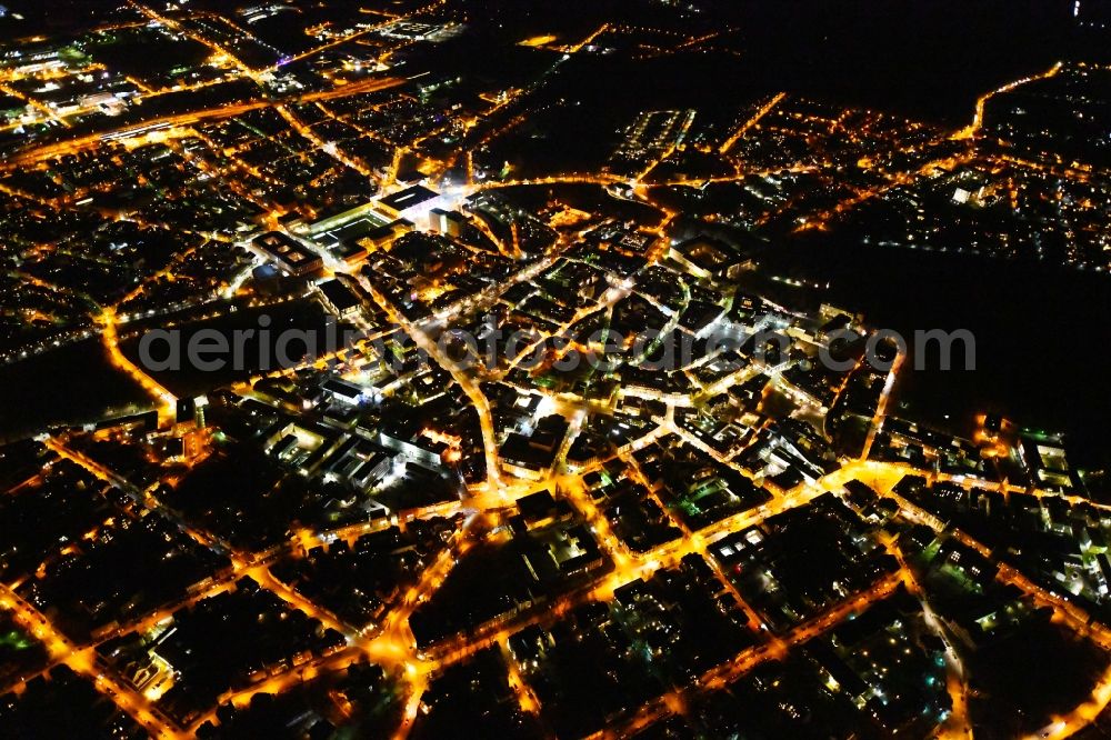 Weimar at night from above - Night lighting The city center in the downtown area in Weimar in the state Thuringia, Germany