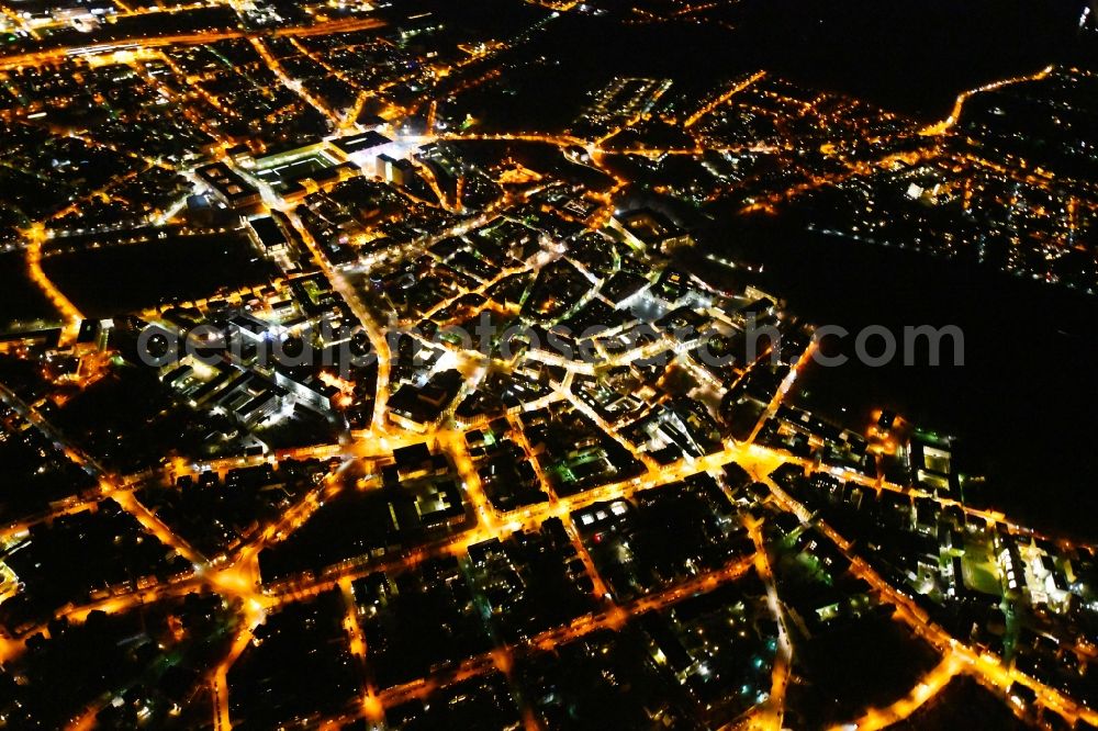 Weimar at night from the bird perspective: Night lighting The city center in the downtown area in Weimar in the state Thuringia, Germany