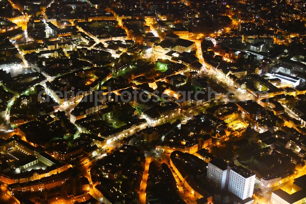 Aerial image at night Weimar - Night lighting The city center in the downtown area in Weimar in the state Thuringia, Germany