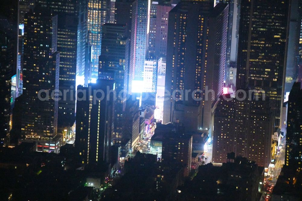 New York at night from above - Night lighting City center with the skyline between Times Squar - Broadway in the downtown area in the district Manhattan in New York in United States of America