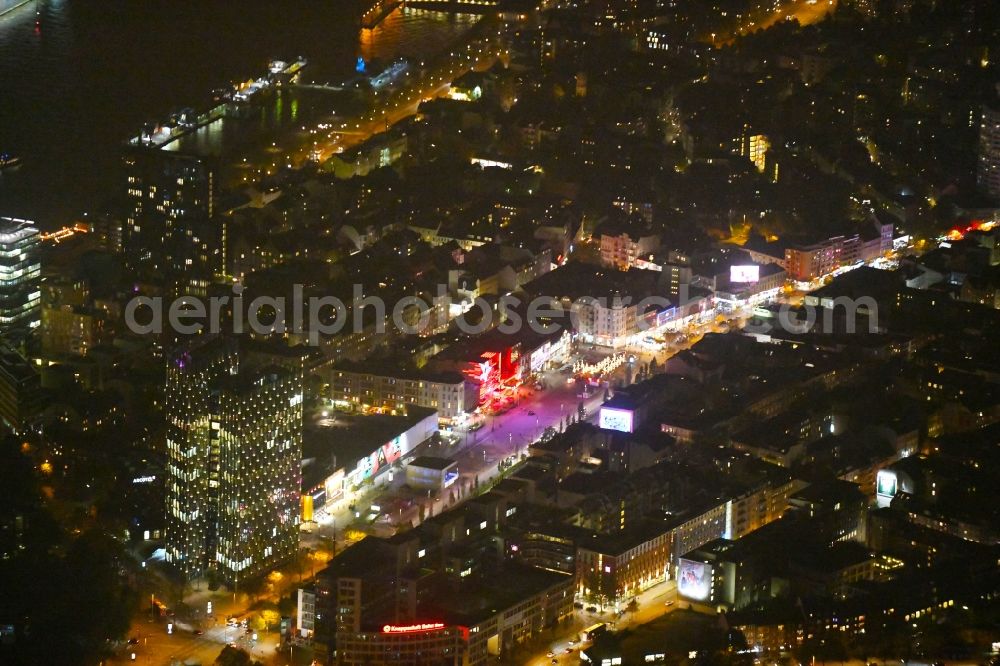 Hamburg at night from above - Night view street guide of famous promenade and shopping street Grosse Freiheit in Hamburg. On the side street of the Reeperbahn there are restaurants such as A la Charm, the Dollhouse and the Olivia Jones Bar