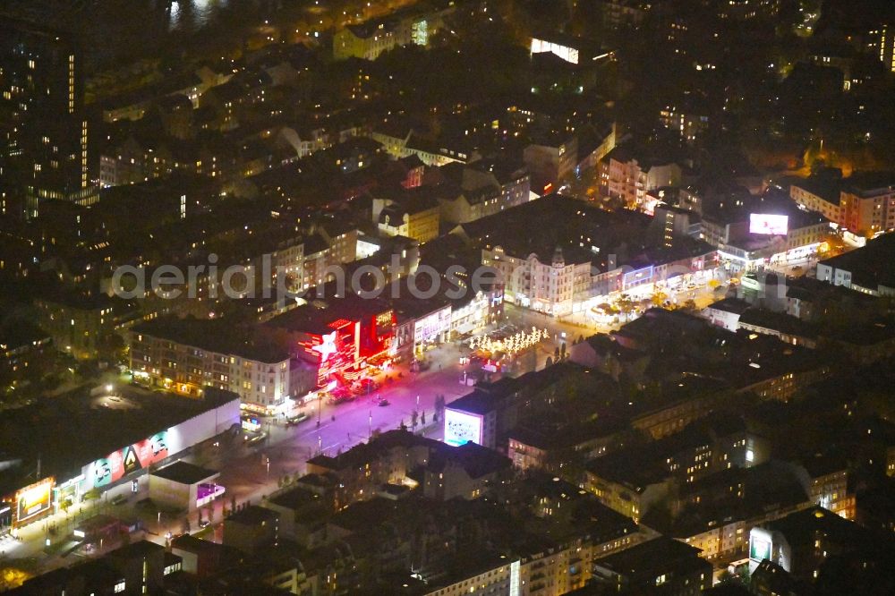 Aerial photograph at night Hamburg - Night view street guide of famous promenade and shopping street Grosse Freiheit in Hamburg. On the side street of the Reeperbahn there are restaurants such as A la Charm, the Dollhouse and the Olivia Jones Bar