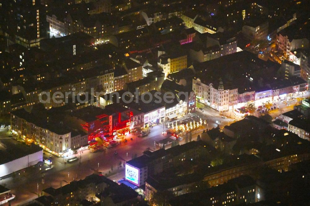 Aerial image at night Hamburg - Night view street guide of famous promenade and shopping street Grosse Freiheit in Hamburg. On the side street of the Reeperbahn there are restaurants such as A la Charm, the Dollhouse and the Olivia Jones Bar