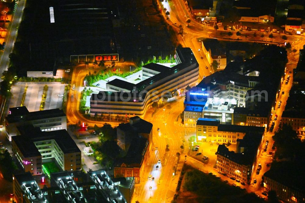 Leipzig at night from above - Night lighting street - road guidance Brandenburger Strasse in the district Zentrum in Leipzig in the state Saxony, Germany