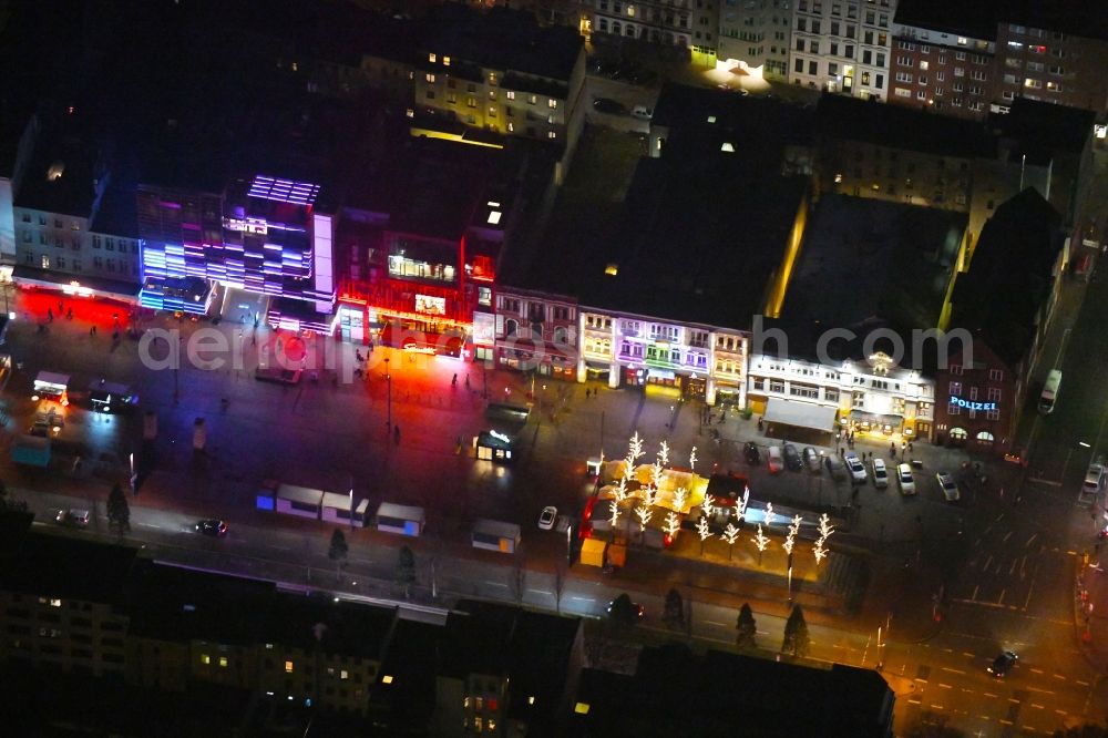 Aerial photograph at night Hamburg - Night lighting street and prostitution center for commercial sex service on Reeperbahn in the district Sankt Pauli in Hamburg, Germany